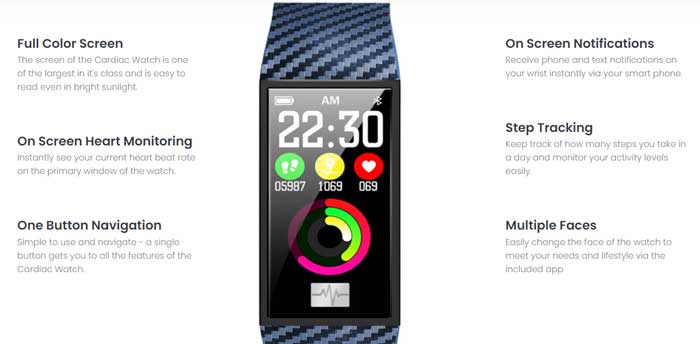 Cardiac-Smart-watch -ominaisuudet