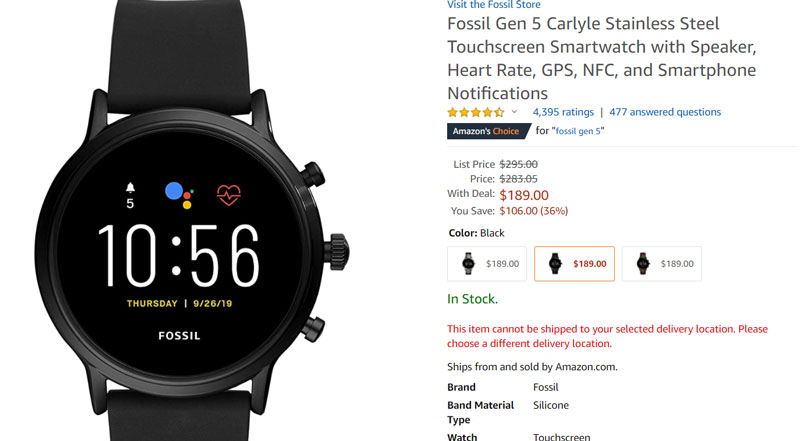 Fossil-Gen-5-Carlyle-HR-ruostumaton teräs
