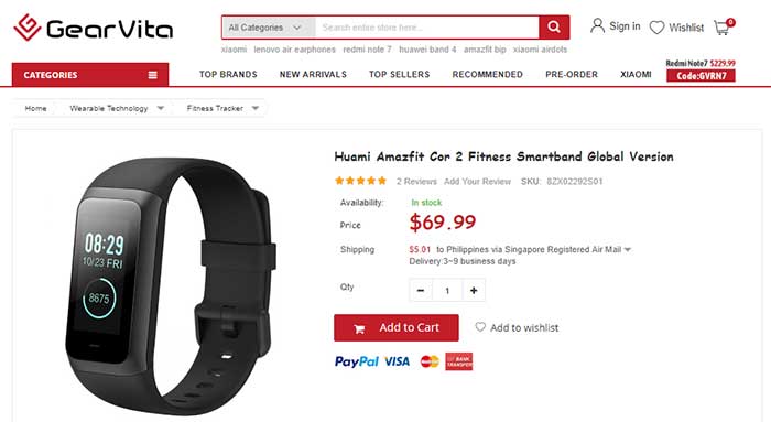 Huami Amazfit Cor2 Fitness Smartband -versio - kuponkikoodi
