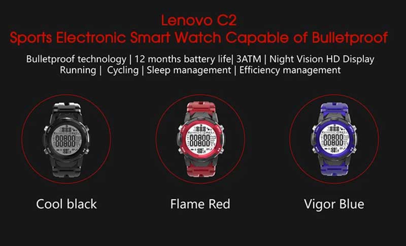 Lenovo C2 Smartwatch - Ulkouima älykello FSTN-näytöllä