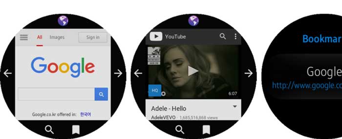 GearBrowser-sovellus Samsung Galaxy -kellolle aktiivinen