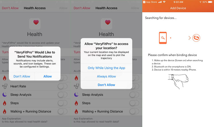 VeryFitPro-app-käyttöoikeudet
