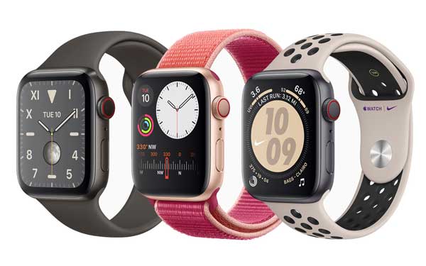 Apple Watch Series 5, jossa aina näytöllä olevat kellotaulut
