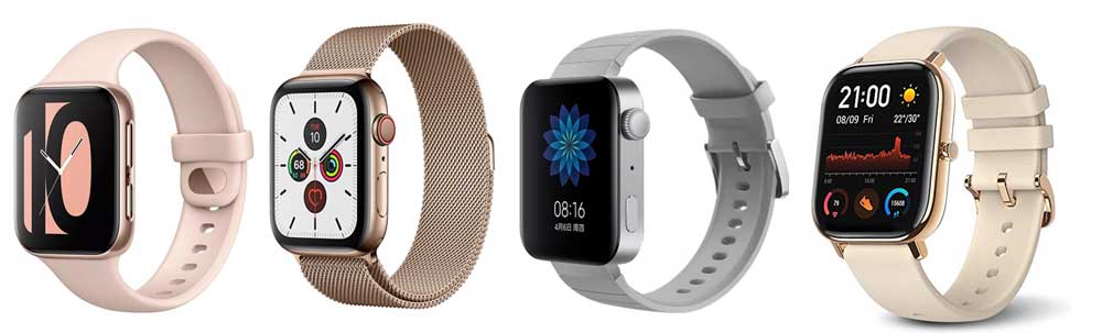 Teknisten tietojen vertailu Oppo Watch, Apple Watch, Mi Watch ja Amazfit GTS