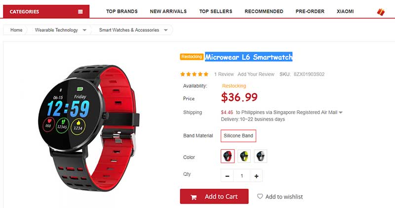 Microwear L6 Smartwatch - kuponkikoodi